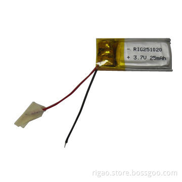 Very small 3.7V 25mAh RIG251020P model battery with PCM and leading wires